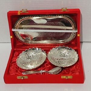 Vintage Silverplate Bowl/spoon/tray Set